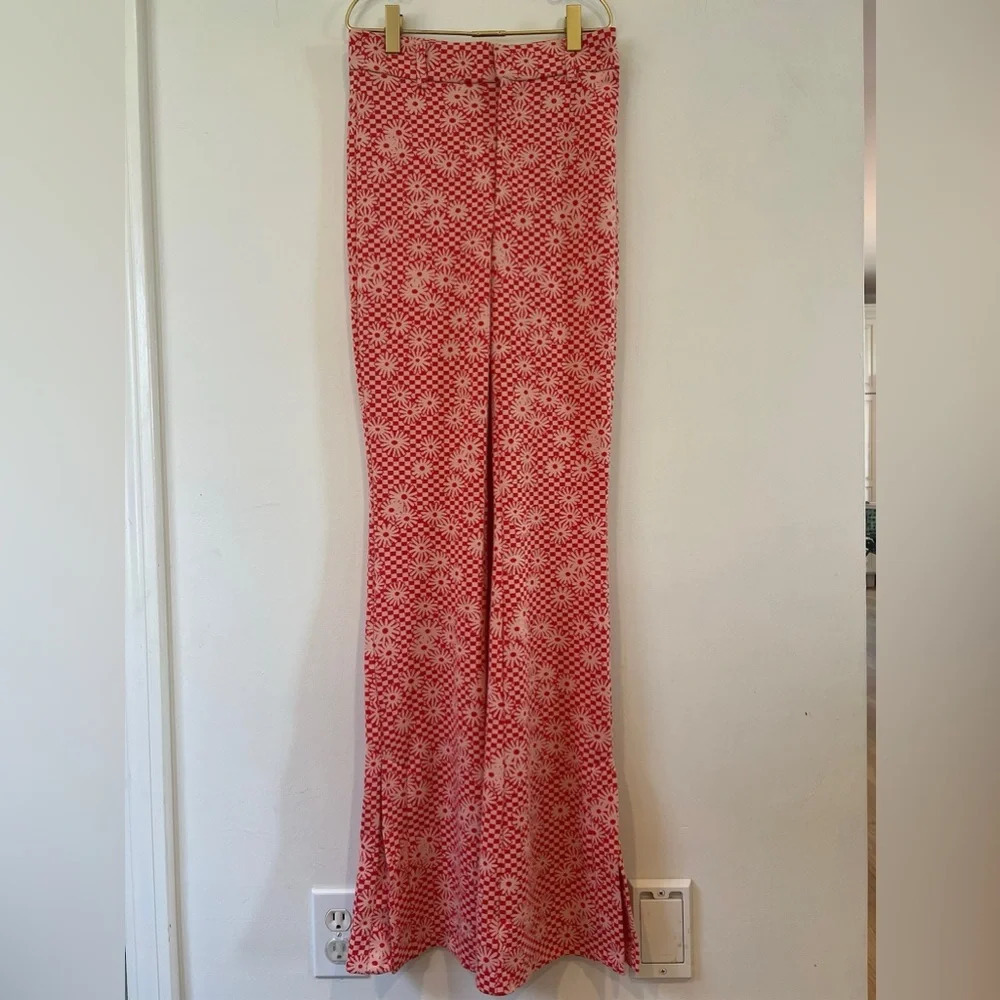 Zara Red Floral Pattern Flared Leggings